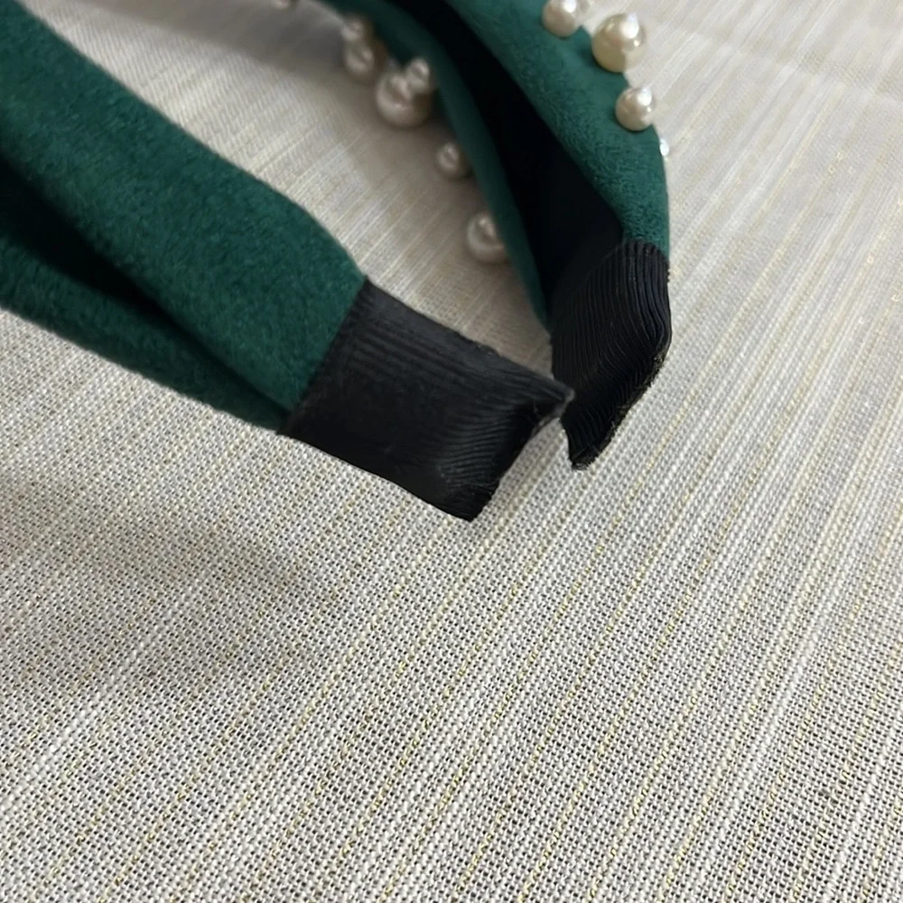 Green faux suede with pearls headband